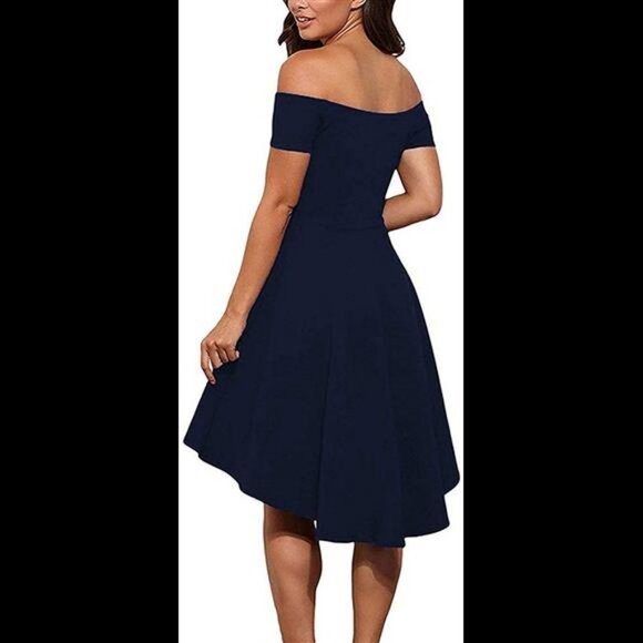 Sarin Mathews Womens Off The Shoulder Short Sleeve High Low Cocktail - Picture 3 of 6